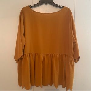 Mustard Yellow Scalloped Peplum Top